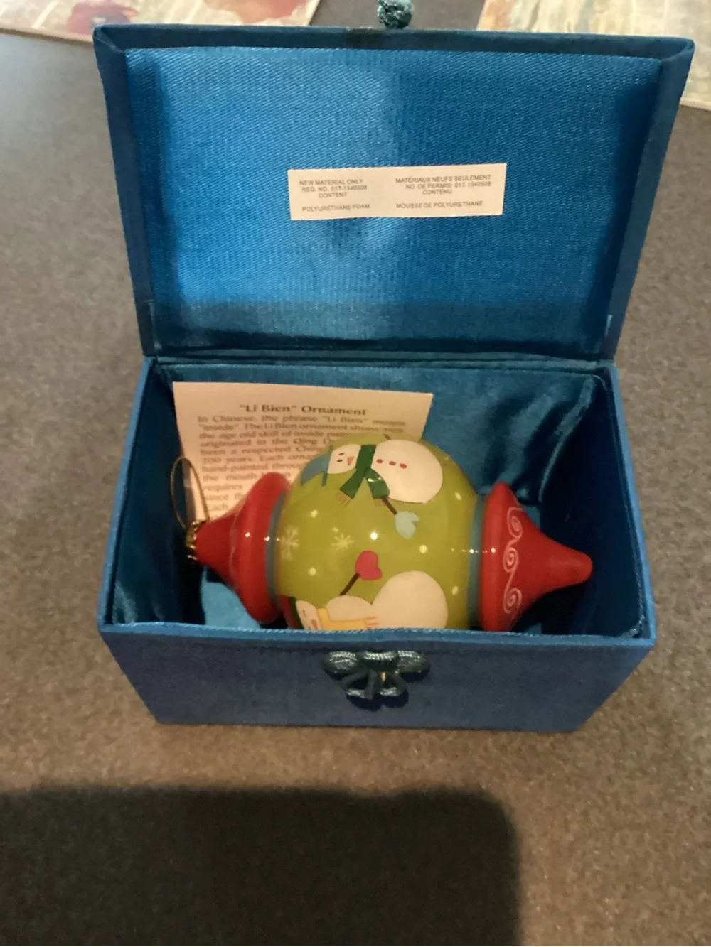 Pier 1 Green and Red Snowman Glass Ornament